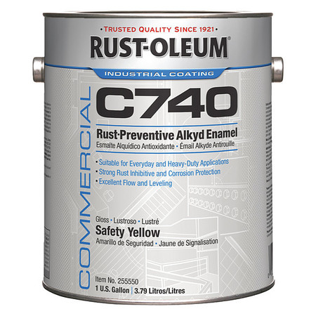 Rust-Oleum Interior/Exterior Paint, Glossy, Oil Base, SAFETY YELLOW, 1 gal 255550