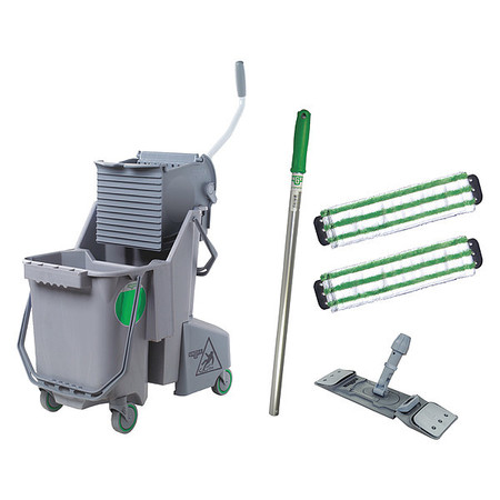 UNGER 24 in L Desk and Table Cleaning Kit, Clip-On Connection, Cut-End, Gray/Green, Microfiber CK047