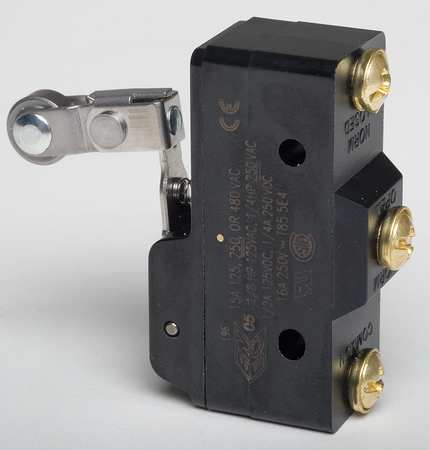 HONEYWELL Industrial Snap Action Switch, Lever, Long, Roller Actuator, SPDT, 15A @ 480V AC Contact Rating BZ-2RW826-A2