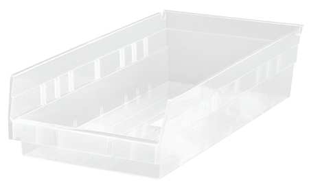 Quantum Storage Systems 50 lb Shelf Storage Bin, Polypropylene, 6 5/8 in W, 4 in H, 17 7/8 in L, Clear QSB104CL