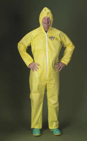 Lakeland Hooded Chemical Resistant Coveralls, Yellow, Non-Woven Laminate Polyethylene/Polypropylene, Zipper PBLC5428-MD