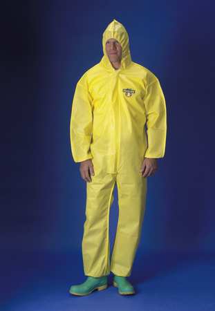LAKELAND Hooded Chemical Resistant Coveralls, Yellow, Non-Woven Laminate Polyethylene/Polypropylene, Zipper PBLC55428-XL