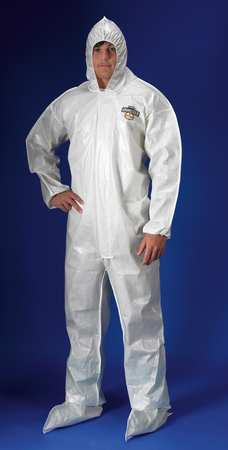 Lakeland Hooded Chemical Resistant Coveralls, White, ChemMax(R) 2, Zipper PBLC44414-L