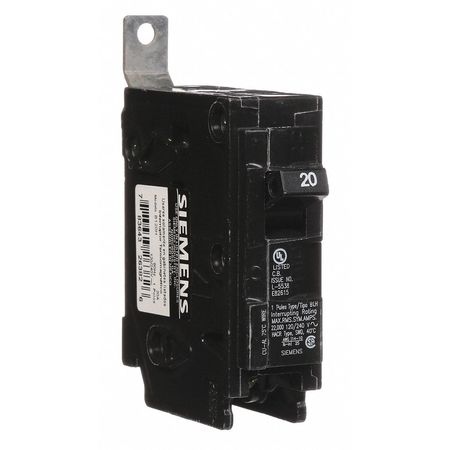 SIEMENS Miniature Circuit Breaker, BL Series 20A, 1 Pole, 120/240V AC B120H