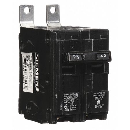 SIEMENS Miniature Circuit Breaker, BL Series 25A, 2 Pole, 120/240V AC B225