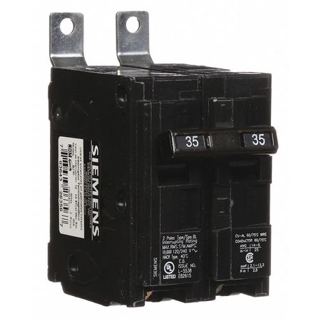 SIEMENS Miniature Circuit Breaker, BL Series 35A, 2 Pole, 120/240V AC B235