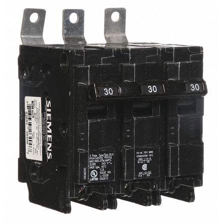 SIEMENS Miniature Circuit Breaker, BL Series 30A, 3 Pole, 240V AC B330H