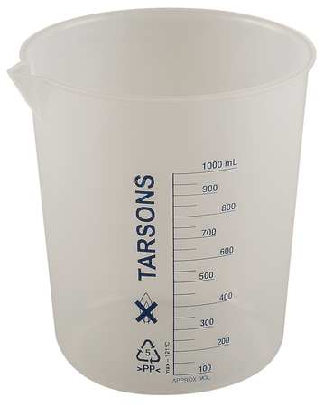 Lab Safety Supply Beaker, 1000mL, Polypropylene, PK3 6FAE7