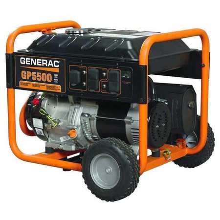 Generac Portable Generator, Gasoline, 5,500 W Rated, 6,875 W Surge, Recoil Start, 120/240V AC, 45.8/22.9 A 5939