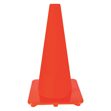 Zoro Select Traffic Cone, Slim Shape, PVC, 18 in H, Orange, Non-Reflective, Orange Base 6FGZ1