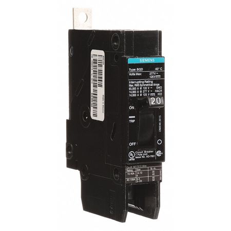 SIEMENS Miniature Circuit Breaker, BQD Series 20A, 1 Pole, 277V AC BQD120