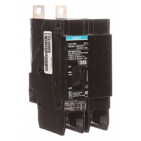 SIEMENS Miniature Circuit Breaker, BQD Series 30A, 2 Pole, 480V AC BQD230