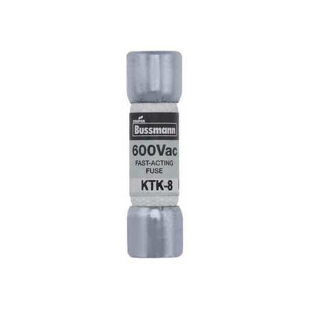 EATON BUSSMANN Midget Fuse, KTK Series, Fast-Acting, 8A, 600V AC, Non-Indicating, 100kA at 600V AC KTK-8