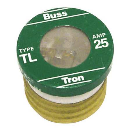 EATON BUSSMANN Plug Fuse, TL Series, Time-Delay, 25A, 125V AC, Indicating, 10kA at 125V AC, 4 PK TL-25