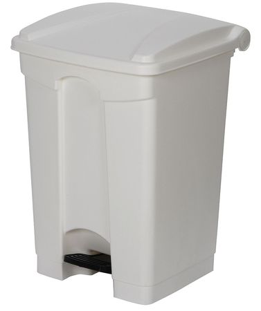 Zoro Select 12 gal Square Trash Can, White, 16 1/4 in Dia, Step-On, Plastic 6GAK0