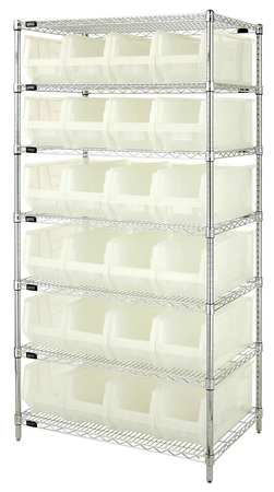 QUANTUM STORAGE SYSTEMS Steel, Polypropylene Bin Shelving, 36 in W x 74 in H x 24 in D, 7 Shelves, Clear WR7-951CL