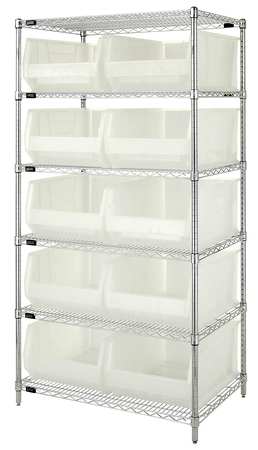 QUANTUM STORAGE SYSTEMS Steel, Polypropylene Bin Shelving, 36 in W x 74 in H x 24 in D, 6 Shelves, Clear WR6-954CL