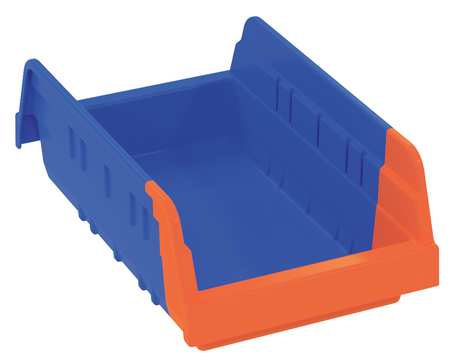 Akro-Mils 15 lb Shelf Storage Bin, Plastic, 6 3/4 in W, 4 in H, Blue/Orange, 11 5/8 in L 36462BLUE