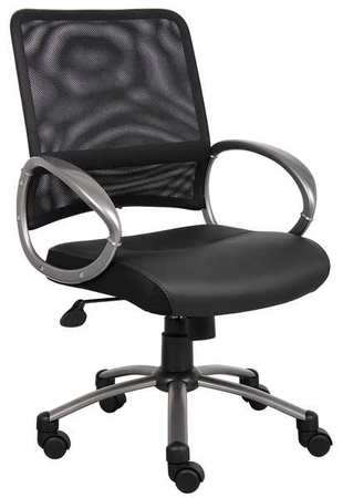 ZORO SELECT Leather Desk Chair, 18-1/2" to 22", Fixed Arms, Black 6GNN2