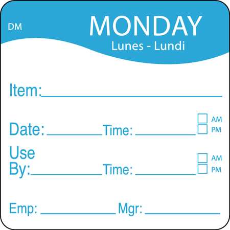 Daymark Day Label, Monday, 2-5/9 In. W, PK250 1100531