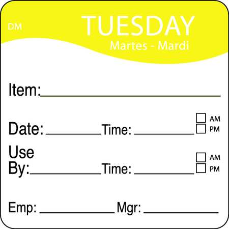 Daymark Day Label, Tuesday, 2-5/9 In. W, PK250 1100532