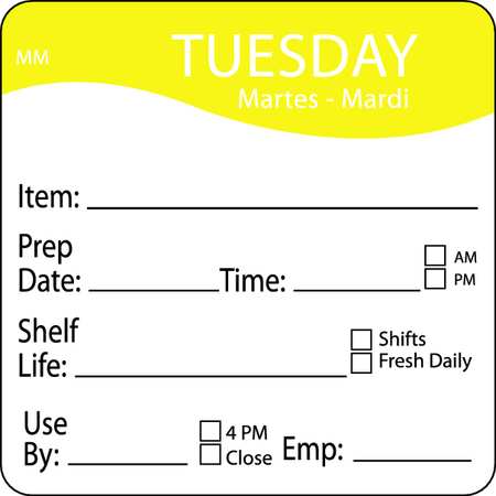 Daymark Day Label, Tuesday, 3-2/7 In. W, PK500 1122122