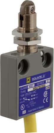 TELEMECANIQUE SENSORS Limit Switch, Plunger, Roller, SPDT, 10A @ 300V AC, Actuator Location: Top 9007MS07S0100