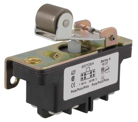 TELEMECANIQUE SENSORS Industrial Snap Action Switch, Lever, Roller Actuator, 2NC/2NO, 10A @ 600V AC Contact Rating 9007CB34