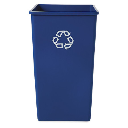 RUBBERMAID COMMERCIAL 50 gal Square Recycling Bin, Open Top, Gloss Brass/Satin Brass, Plastic, 1 Openings FG395973BLUE