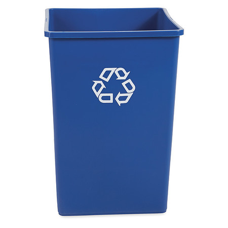 RUBBERMAID COMMERCIAL 35 gal Square Recycling Bin, Open Top, Nickel/Satin Alum, Plastic, 1 Openings FG395873BLUE
