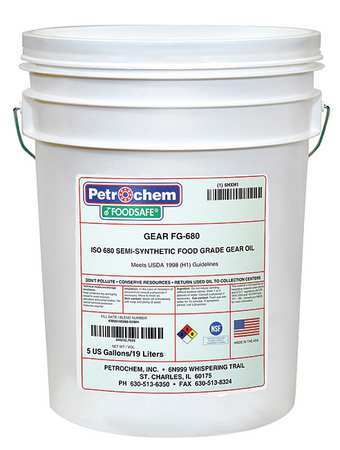 PETROCHEM 5 gal Gear Oil Pail 680 ISO Viscosity, 140 SAE, Clear FOODSAFE GEAR FG-680-005