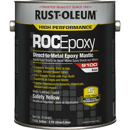 Rust-Oleum Epoxy Mastic Coating, SAFETY YELLOW, Semi-gloss, 1 gal, 125 to 225 sq ft/gal, 9100 Series 9144402