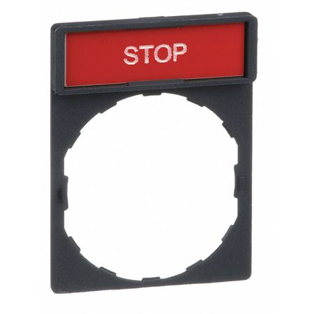 SCHNEIDER ELECTRIC Legend Plate, Stop, White/Black and Red ZBY2304