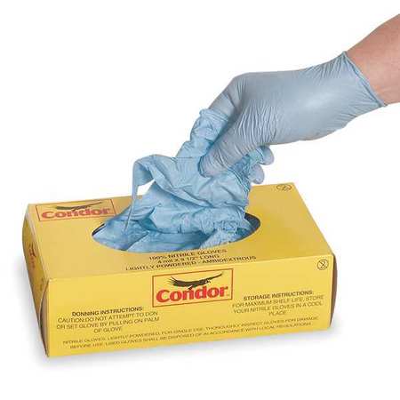 Condor Disposable Gloves, Nitrile, Powder-Free, 3 mil, Blue, Medium (Size 8), 100 Pack 2XLZ7