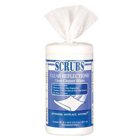 Scrubs Glass Cleaner Wipes, White, Canister, Cloth, 90 Wipes, 6 in x 10-1/2 in, Floral 98528