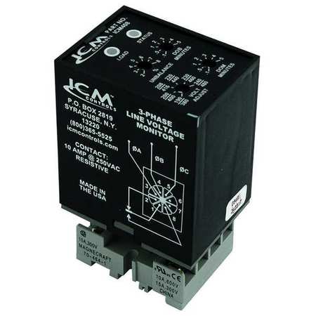 Icm Plug-In Line Voltage Monitor, 3-Phase, 10 Contact Rating (Amps), 190-480V AC Volts ICM408