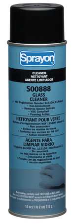 SPRAYON Liquid Glass Cleaner, 18 oz., White, Unscented, Aerosol Can SC0888000