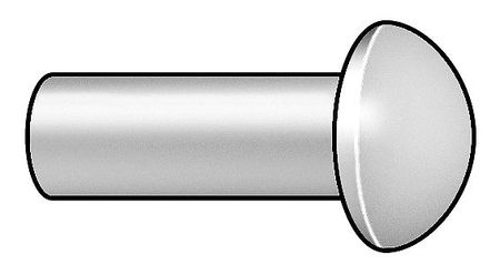Zoro Select Solid Rivet, Round Head, 0.375 in Dia., 1 in L, Steel Body, 20 PK 351216U.1