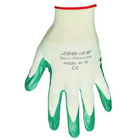 SHOWA Nitrile Coated Gloves, Palm Coverage, Green, M, PR 4500-08