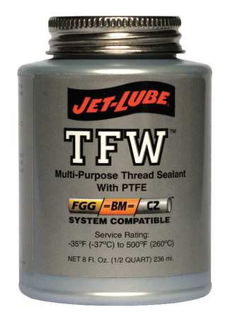 Jet-Lube Pipe Thread Sealant 8 fl oz, Brush-Top Can, TFW, White, Paste 24002