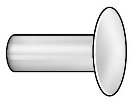 Zoro Select Solid Rivet, Round Head, 0.1875 in Dia., 1 in L, Steel Body, 100 PK 350616-2