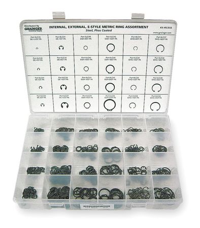 Zoro Select Internal and External Retaining Ring Assortment, Steel, Phosphate Finish, 24 Sizes RCMIX324STPA