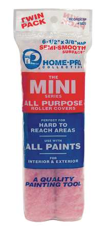 PREMIER 6-1/2" Mini Paint Roller Cover, 3/8" Nap, Polyester, 2 PK 63820