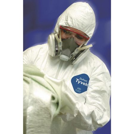 Dupont Tyvek 400 Hooded Disposable Coveralls, XL, Zipper, Elastic Wrist, Elastic Ankle, White, 6 Pack TY127SWHXL0006G1