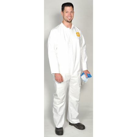 Dupont Collared Disposable Coveralls, XL, 25 PK, White, Microporous Film Laminate, Zipper NG120SWHXL002500