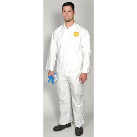 Dupont Collared Disposable Coveralls, L, 25 PK, White, Microporous Film Laminate, Zipper NG120SWHLG002500