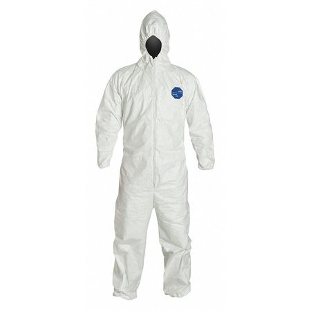 Dupont Tyvek 400 Hooded Disposable Coveralls, XL, Zipper, Elastic Wrist, Elastic Ankle, White, 6 Pack TY127SWHXL0006G1