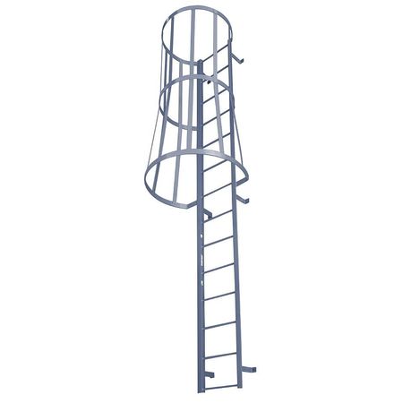 COTTERMAN 11 ft 3 in Fixed Ladder with Safety Cage, Steel, 12 Steps, Top Exit, Powder Coated Finish M12SC C1