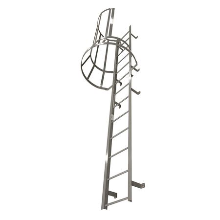 COTTERMAN 29 ft 3 in Fixed Ladder with Safety Cage, Steel, 30 Steps, Right Exit, Powder Coated Finish M30SC L9 C1