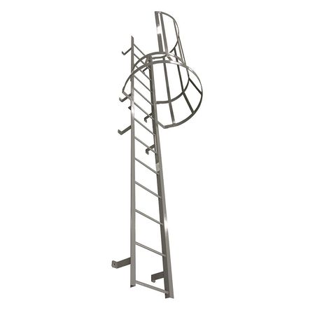 COTTERMAN 23 ft 3 in Fixed Ladder with Safety Cage, Steel, 24 Steps, Left Exit, Powder Coated Finish M24SC L10 C1